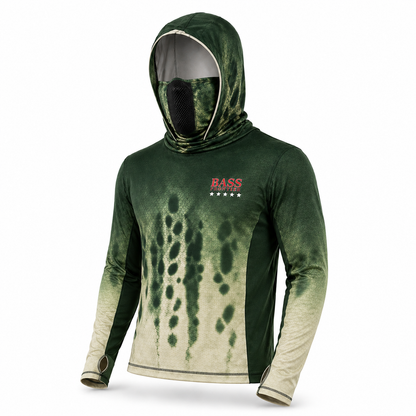 Phantom Smallmouth Camo Hoodie — camo fishing hoodie detail view 4