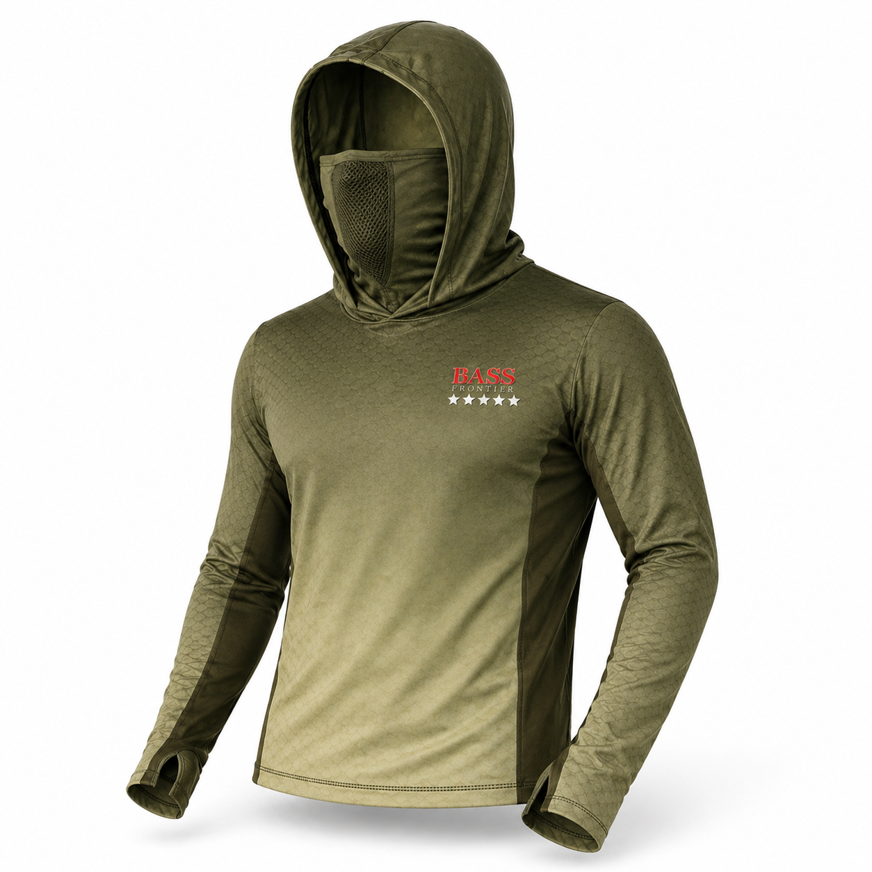 Phantom Bass Camo Hoodie — camo fishing hoodie detail view 4