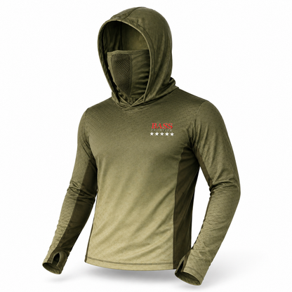 Phantom Bass Camo Hoodie — camo fishing hoodie detail view 4