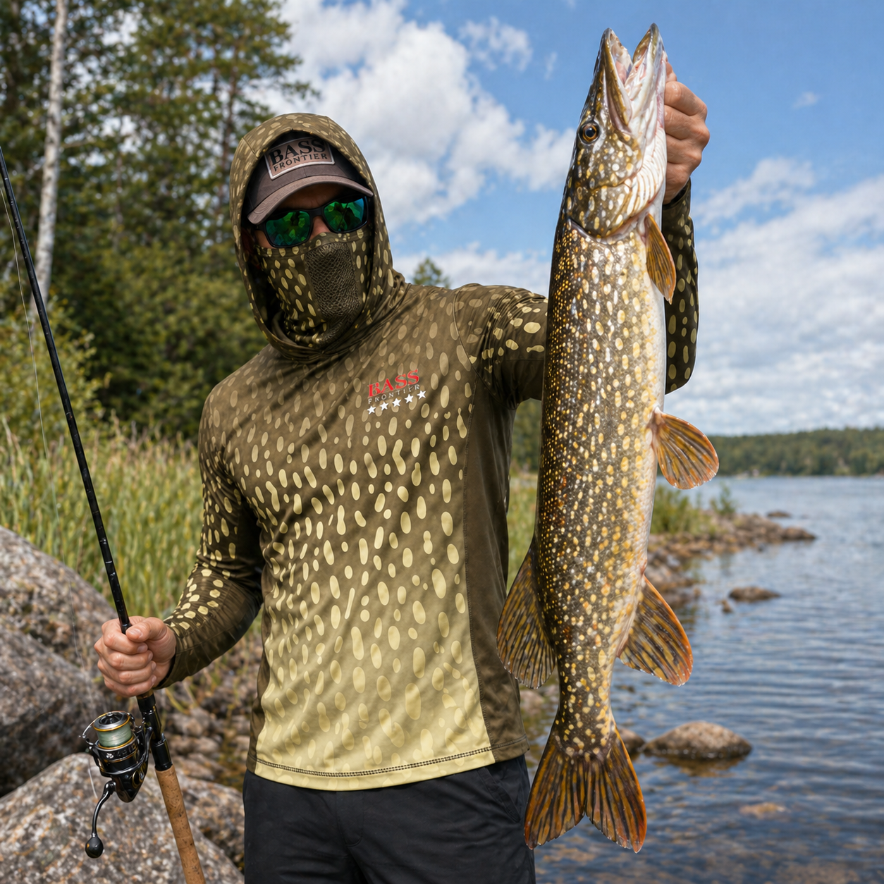 Pike Camo Hoodie — UPF 50+ camo fishing hoodie by BassFrontier