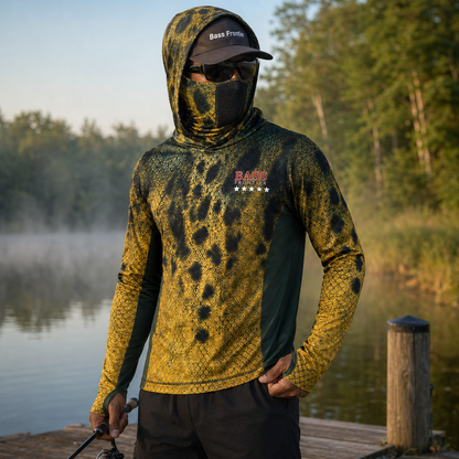 Phantom Walleye Camo Hoodie — camo fishing hoodie detail view 5