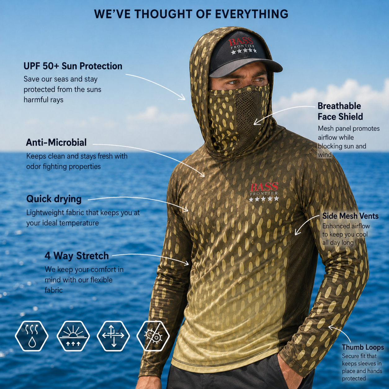 Phantom Pike Camo Hoodie — camo fishing hoodie detail view 3
