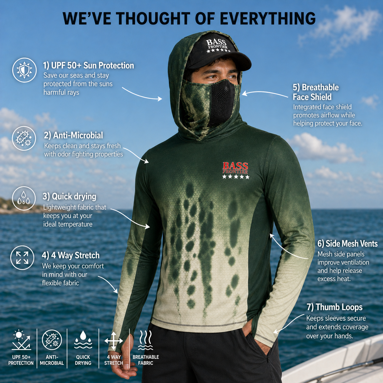 Phantom Smallmouth Camo Hoodie — camo fishing hoodie detail view 3