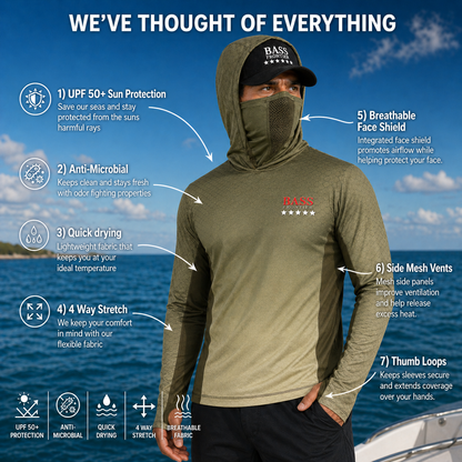 Phantom Bass Camo Hoodie — camo fishing hoodie detail view 3