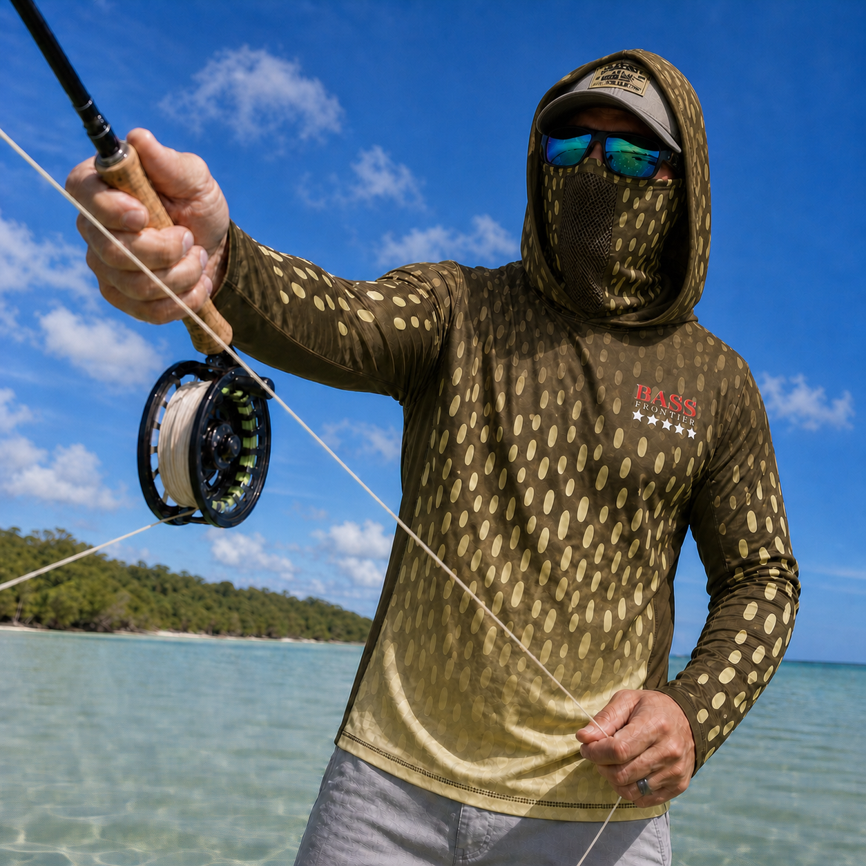 Phantom Pike Camo Hoodie — camo fishing hoodie detail view 2