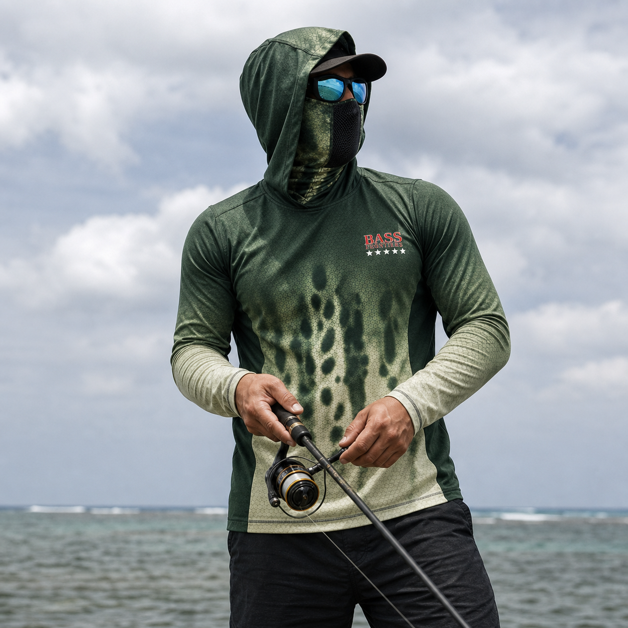 Phantom Smallmouth Camo Hoodie — camo fishing hoodie detail view 2