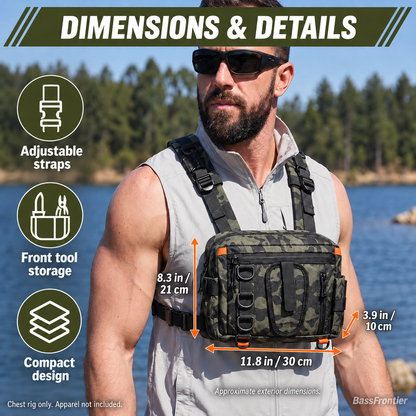 BassFrontier Chest Rig exterior dimensions: 30 x 21 x 10 cm