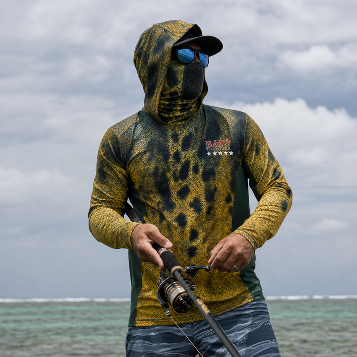 Walleye Camo Fishing Hoodie — angler on the water